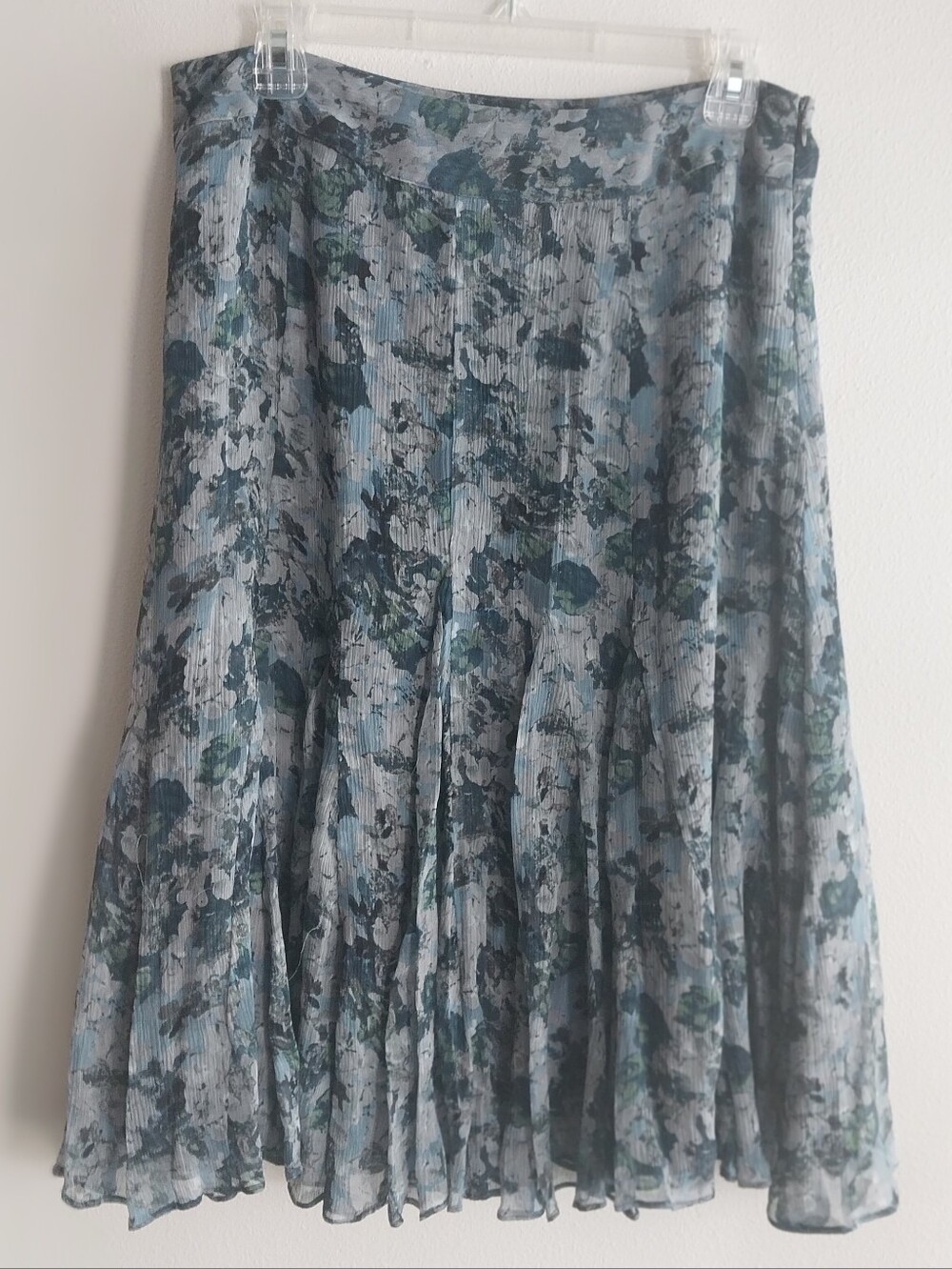 Charter Club Vintage Y2K 100% Silk Blue Abstract Floral Feminine Midi Skirt